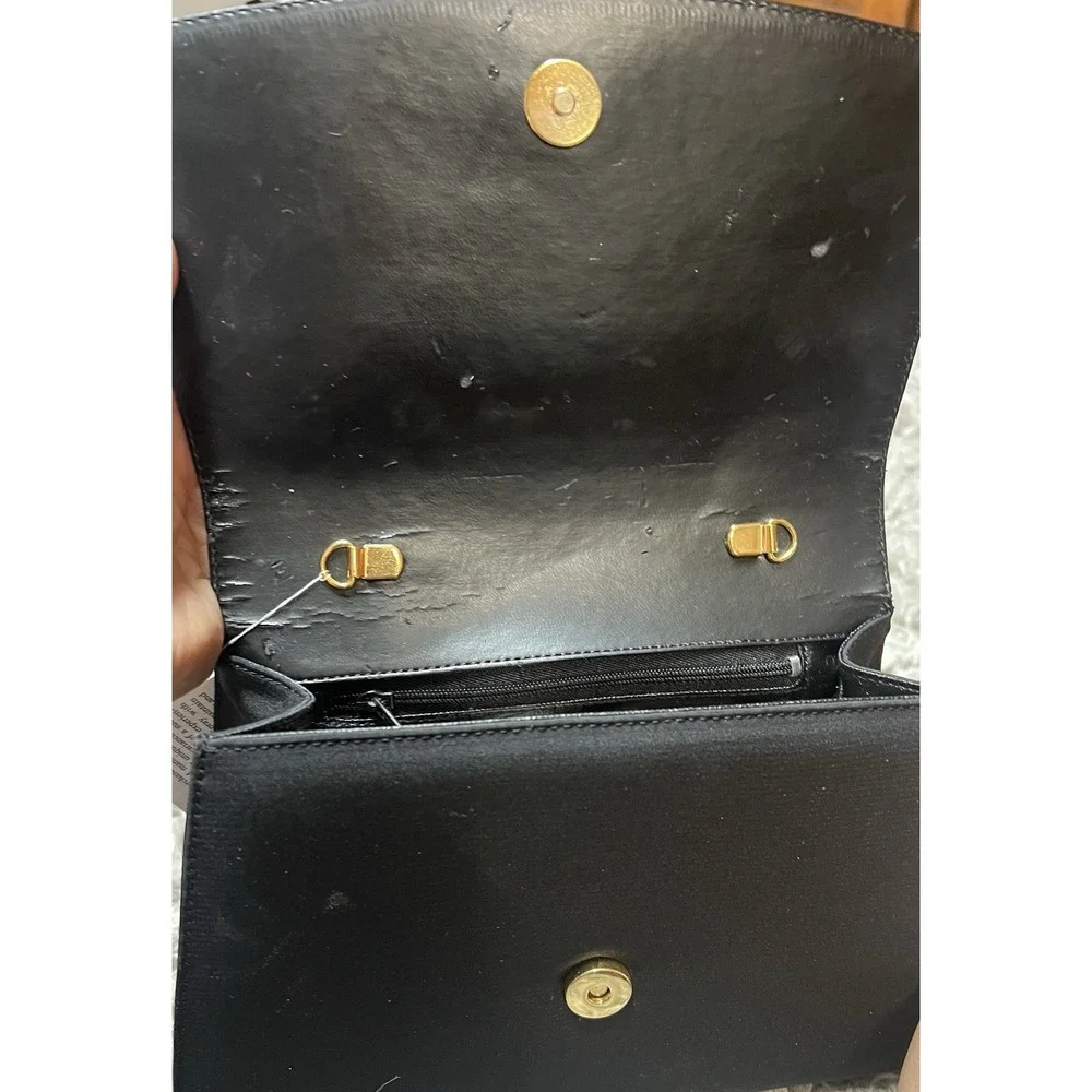 J Renee Handbag Crossbody Clutch Black Fabric clear, rhinestones, New w/ Tag‎